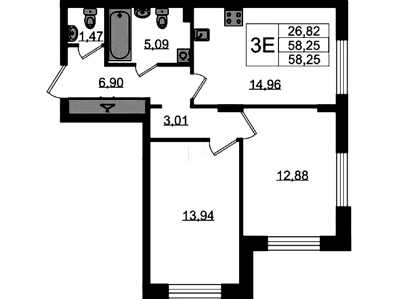 2-комнатная квартира 58.25 м², 1/11 эт., ЖК «VEREN NORT Сертолово»